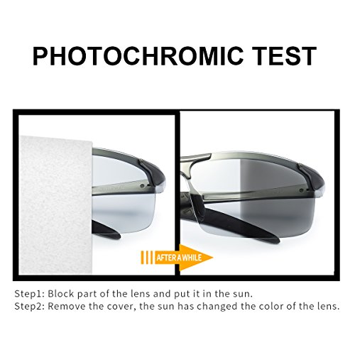 TJUTR Rectangulares Gafas de Sol Hombre Polarizadas Premium Lentes Photochromic Grises Antideslumbrante -Protección UV 400 (Gris/Gris(Deportivas))