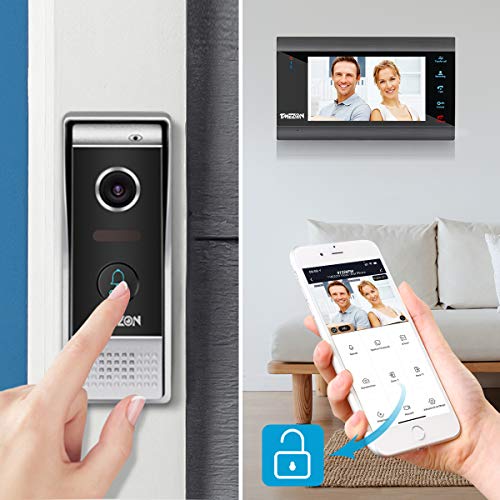 TMEZON Videoportero Wifi Sistema de intercomunicación,Monitor 1080P 7 zoll y timbre con cable para 1 familia, tecnología de 4 cables,Desbloqueo Remoto,visión Nocturna, instantánea/grabación,Tuya Smart