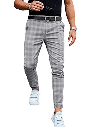 Tomwell Pantalón para Hombre Chino Casual Jogging Slim Fit Largos Deportivos Jogger Pants Impresión a Cuadros Trouser Primavera y Verano (M, D Gris)