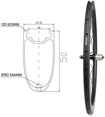 TRIAERO Alpha 50 700C Ruedas de Bicicleta de Carretera de Carbono Freno de llanta 1563g 25 mm Ancho Exterior 18,35 mm Ancho Interior Equilibrio de Escalada, aerodinámica y Viento Cruzado