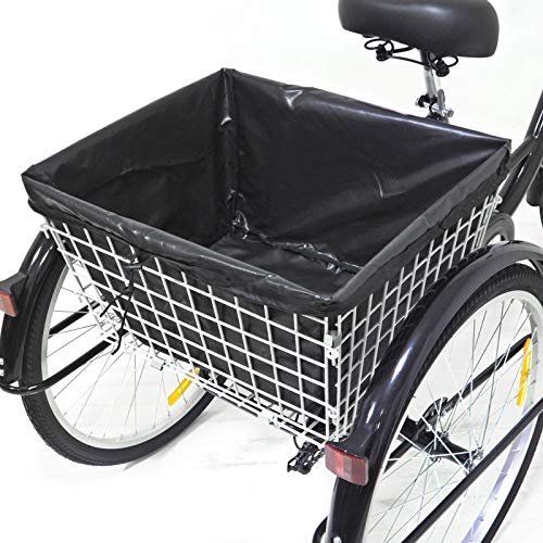 Triciclo para adultos, 6 velocidades, 8 velocidades, bicicleta para adultos + cesta de luz, carga máxima 110 kg, 165 cm x 66 cm, color negro