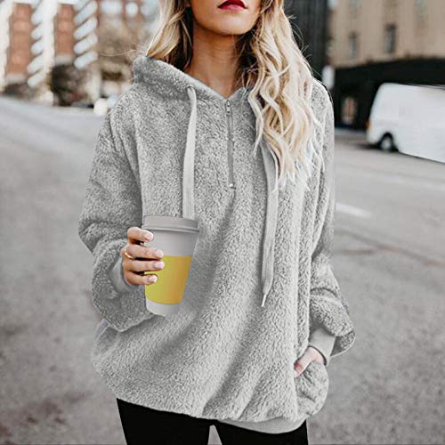 Tuopuda Mujer Sudadera con Capucha Suelta Tallas Grandes Invierno Manga Larga Pullover Deportivo Cremallera Chaqueta Hoodies Suéter Abrigo con Bolsillos 2019 El Nuevo