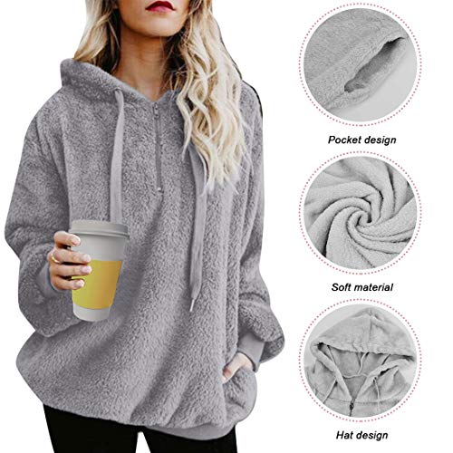 Tuopuda Mujer Sudadera con Capucha Suelta Tallas Grandes Invierno Manga Larga Pullover Deportivo Cremallera Chaqueta Hoodies Suéter Abrigo con Bolsillos 2019 El Nuevo