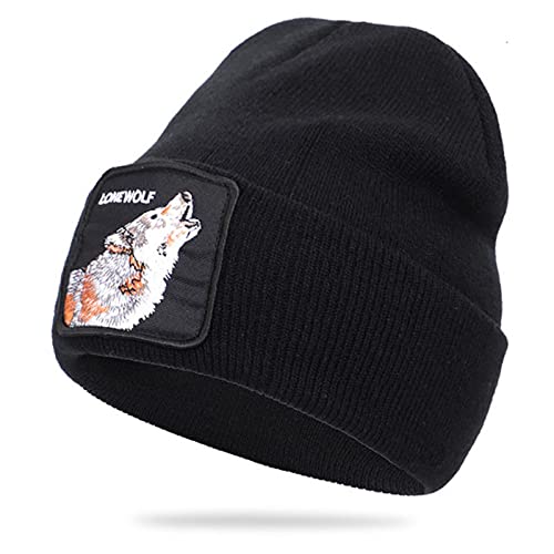 UKKO Gorro de Invierno Gorros De Invierno para Hombres Personajes De Dibujos Animados Bordado Invierno Cálido Higido Sombrero Mujer Bonete Unisex Lobo Hip Hop Hat