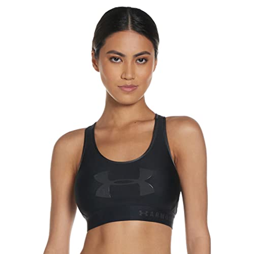 Under Armour Armour Mid Keyhole Graphic, Ropa Deportiva de Mujer para Correr, Sujetador Deportivo para Mujer con Espalda Cruzada y Logotipo Mujer, Black/Jet Gray/Jet Gray, S