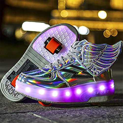 Unisex Niñas Niño Patìn Zapatos,Zapatillas Recargable por USB LED con Ruedas,Doble Individuales Ronda,Ruedas Ajustables, Skate de Calzado de Deportes de Exterior