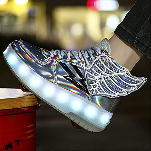 Unisex Niñas Niño Patìn Zapatos,Zapatillas Recargable por USB LED con Ruedas,Doble Individuales Ronda,Ruedas Ajustables, Skate de Calzado de Deportes de Exterior