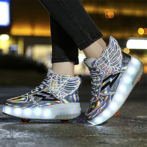 Unisex Niñas Niño Patìn Zapatos,Zapatillas Recargable por USB LED con Ruedas,Doble Individuales Ronda,Ruedas Ajustables, Skate de Calzado de Deportes de Exterior