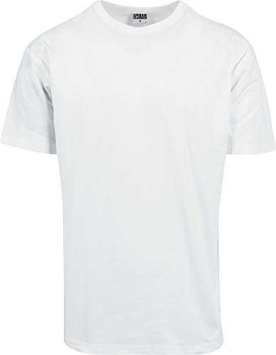 URBAN CLASSICS Camiseta básica de manga corta oversized, cuello redondo normal, de algodón grueso, largo normal, ajuste holgado, de hombre, moderna, color blanco, talla M