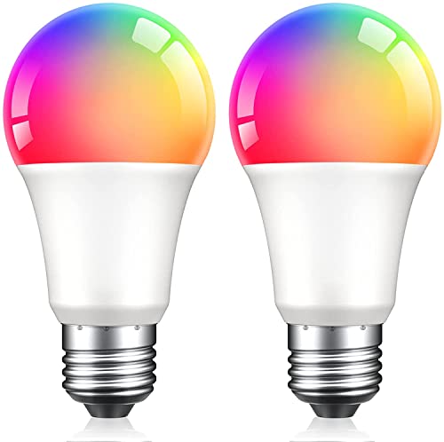 Usmart Bombilla Led Inteligente Alexa,E27 8W Bombillas WiFi Luces LED Cálidas y RGB Control de APP/Voz,Funciona con Alexa, Google Assistant,800LM Lámpara Regulable,16 Millones de Colores,2 Pcs