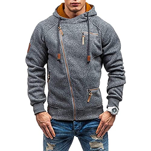 VANVENE Sudadera con capucha para hombre con cremallera y capucha, gris oscuro, XXXL