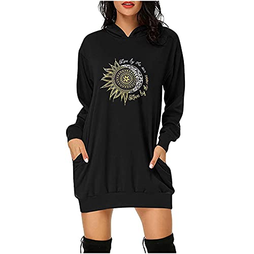 VEMOW Mujer Sudadera con Capucha Talla Grande Sudadera Vestido Manga Larga, San Valentín Casual Fiesta Informal Primavera Otoño Suelta Túnica Corazón de Amor Estampado Jersey Hoodie(M04 Negro,M)