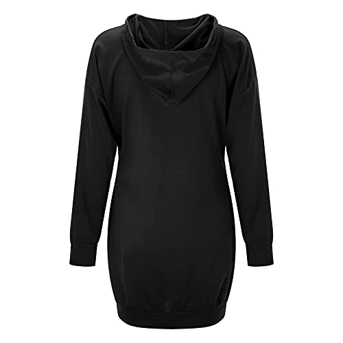 VEMOW Mujer Sudadera con Capucha Talla Grande Sudadera Vestido Manga Larga, San Valentín Casual Fiesta Informal Primavera Otoño Suelta Túnica Corazón de Amor Estampado Jersey Hoodie(M04 Negro,M)