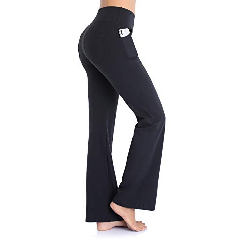 Vimbloom Pantalones de Yoga para Mujer Pantalones Deportivos de Trabajo de Cintura Alta Bootcut con Bolsillos Bootleg Control de Barriga para Entrenamiento y Casual VI490（Negro，XL