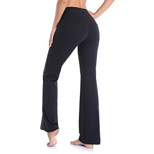 Vimbloom Pantalones de Yoga para Mujer Pantalones Deportivos de Trabajo de Cintura Alta Bootcut con Bolsillos Bootleg Control de Barriga para Entrenamiento y Casual VI490（Negro，XL