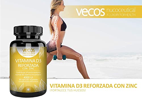 Vitamina D3 con Zinc para Reforzar el Sistema Inmunológico - 30 Cápsulas Vegetales - Contribuye al Mantenimiento Normal de los Músculos - Propiedades Antioxidantes