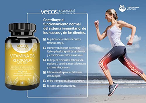 Vitamina D3 con Zinc para Reforzar el Sistema Inmunológico - 30 Cápsulas Vegetales - Contribuye al Mantenimiento Normal de los Músculos - Propiedades Antioxidantes