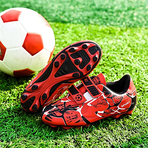 VTASQ Zapatos de Fútbol Niños Spike Aire Libre Profesionales Atletismo Adolescentes Calzado de Entrenamiento Rojo 30