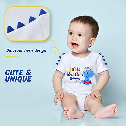 WAWSAM Hermano Pequeño Body Dinosaurio Manga Corta Bodysuit Bebé Dino Regalo 100% Algodón Recién Nacido Personalizado Bodies Ropa Bautizo Baby Niño Blanco Mono (blanco, 0-3 meses)