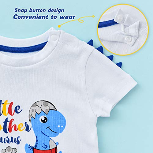 WAWSAM Hermano Pequeño Body Dinosaurio Manga Corta Bodysuit Bebé Dino Regalo 100% Algodón Recién Nacido Personalizado Bodies Ropa Bautizo Baby Niño Blanco Mono (blanco, 0-3 meses)