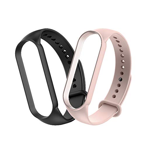 WD&CD 2 Pack Correa de Silicona Compatible con Xiaomi Mi Band 5 de Reloj, Muñequera Ajustable Banda de Reloj para Xiaomi Mi Band 5, Negro + Rosado