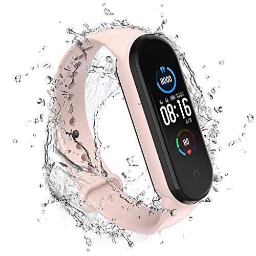 WD&CD 2 Pack Correa de Silicona Compatible con Xiaomi Mi Band 5 de Reloj, Muñequera Ajustable Banda de Reloj para Xiaomi Mi Band 5, Negro + Rosado