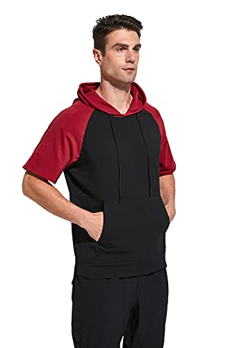 Westkun Sudaderas con Capucha para Hombre Deportiva Camiseta de Manga Corta Deporte Sudadera Casual Corriendo Pull-Over Tops(Rojo,XL)