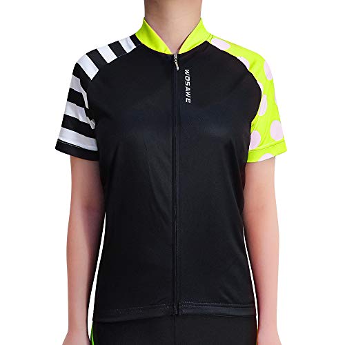 WOSAWE Camiseta de ciclismo para mujer con diseño de lunares y rayas que absorbe la humedad y manga corta, forro polar verde con licencia oficial de star wars silent one crew., Medium