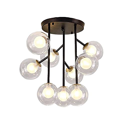 WQERLC Lámpara, Luz Colgante, Luz de Techo de Araña, Lámpara Nórdica Moderna Oro Industrial Vintage Villa Sombra de Vidrio Sombra Colgante Ing, para Cocina Comedor Sala de Estar/Black/9 S