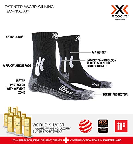 X-Bionic Trek Outdoor Calcetín Térmico, Hombre, Negro, 39-41