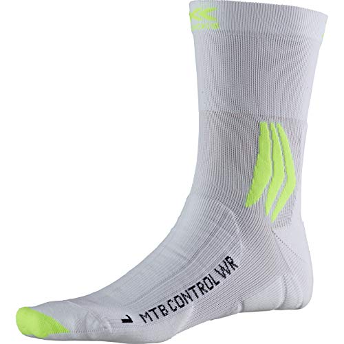 X-Socks Mountain Bike Control Water Resistant Socks, Unisex Adulto, Arctic White/Phyton Yellow, 35-38