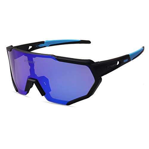 X-TIGER Gafas Ciclismo CE Certificación Polarizadas con 3 Lentes Intercambiables UV 400 Gafas,Corriendo,Moto MTB Bicicleta Montaña,Camping y Actividades al Aire Libre para Hombres y Mujeres TR-90