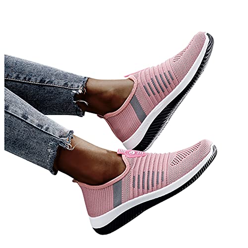 YANFANG Zapatillas Transpirables,Gran TamañO De La Mosca Que Tejen Los Zapatos Las Mujeres Deportivos Casuales Verano Transpirable,TamañO Grande Flying Woven Transpirable,Rosa,39