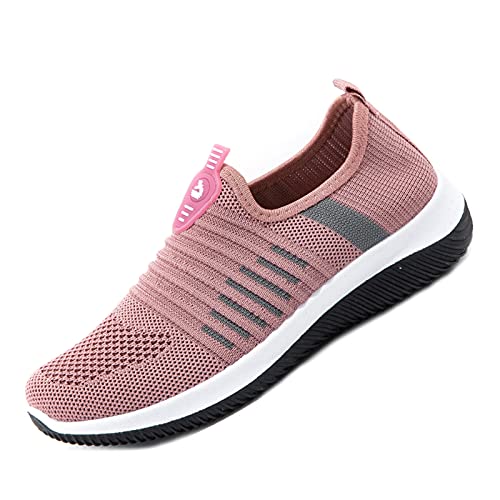 YANFANG Zapatillas Transpirables,Gran TamañO De La Mosca Que Tejen Los Zapatos Las Mujeres Deportivos Casuales Verano Transpirable,TamañO Grande Flying Woven Transpirable,Rosa,39