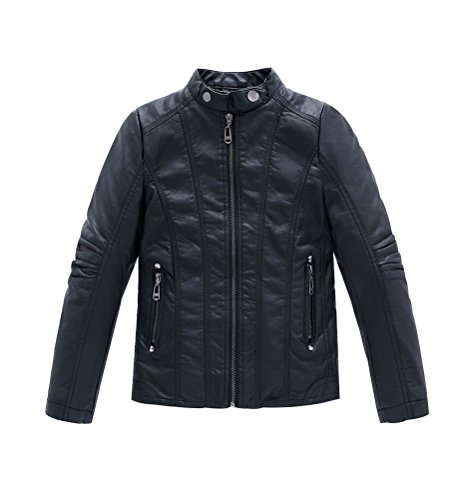 YoungSoul Chaqueta Biker de Cuero Sintético para Niños - Abrigos de Imitación Cuero Otoño e Invierno - Cazadoras Moto con Forrado Etiqueta 120cm