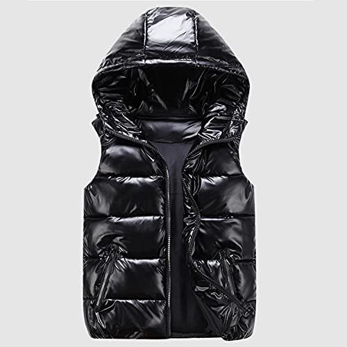 YTZL Chaqueta acolchada brillante para mujer, chaleco ligero, sin mangas, para exteriores, para niños, chaleco deportivo cálido, abrigo de plumón, brillante, Negro , M