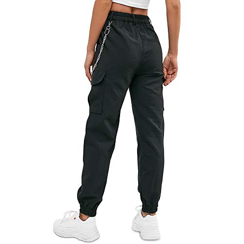 ZAFUL Pantalones cargo para mujer con bolsillos con solapa, camuflaje, Negro , M