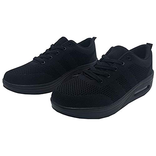 Zapatillas cuña Mujer Deportivas cuña Mujer Zapatos Deporte Gimnasio Zapatillas de Running Ligero Sneakers Cómodos Fitness Zapatos de Trabajo Negro Q 43EU