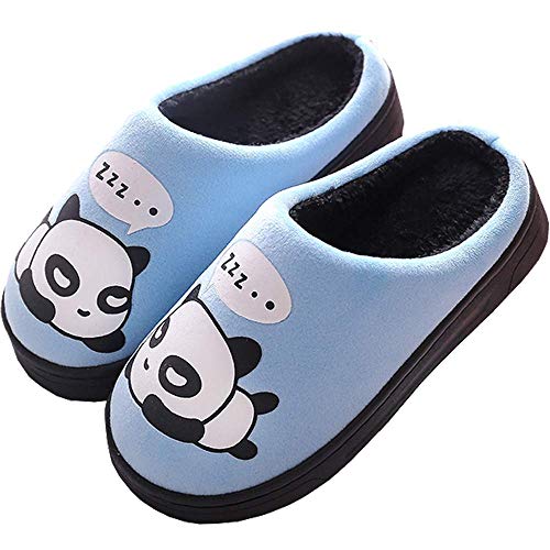 Zapatillas de Estar por Casa para Niñas Niños Otoño Invierno Zapatillas Mujer Hombres Interior Caliente Suave Dibujos Animados Panda Zapatos Azul 33/34 EU = 34/35 CN