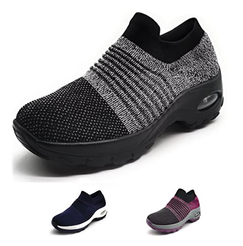 Zapatillas Deportivas Mujer Calcetin Elasticas sin Cordones Muy Comodas Transpirable Antideslizante para Correr Andar Trabajar Grey 37