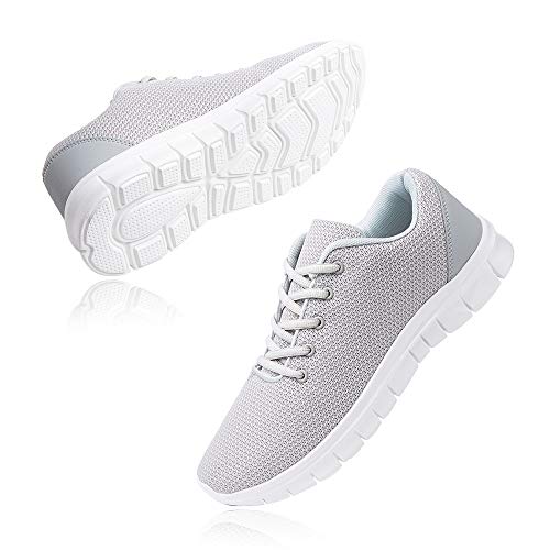 Zapatillas Running Hombre Zapatos Deportivos con Cordones Casuales Sneakers Sport Fitness Gym Outdoor Transpirable Comodas Calzado Gris Talla 45