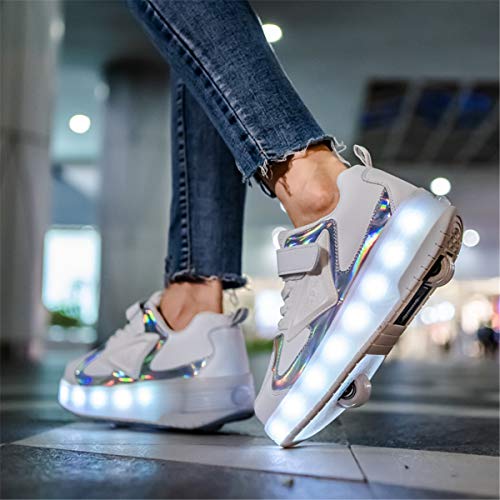 Zapatos con Ruedas para Niña y Niños LED Luces Luminosas Zapatillas con Ruedas USB Carga Automática Rueda Patines Aire Libre y Deporte Gimnasia Running Zapatos de Skateboard