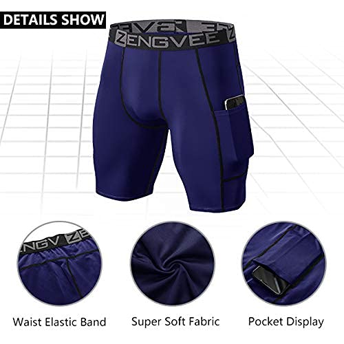 ZENGVEE 3 Piezas Mallas Running Hombre de Secado Rápido para Pantalon Deporte Hombre para Gym, Yoga, Running(Gray Black Navy-L)