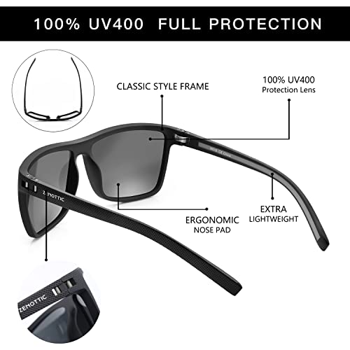 ZENOTTIC Gafas De Sol Polarizadas para Hombre Cuadradas Súper Liviana Marco TR90 Protección UV400